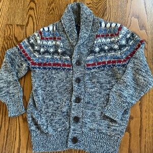 GAP Kids Blue and Red Patterned Shawl Collar Sweater